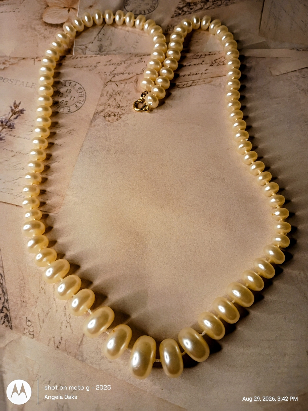 Pearl Necklace - Cream Pearl Strand with Gold Clasp